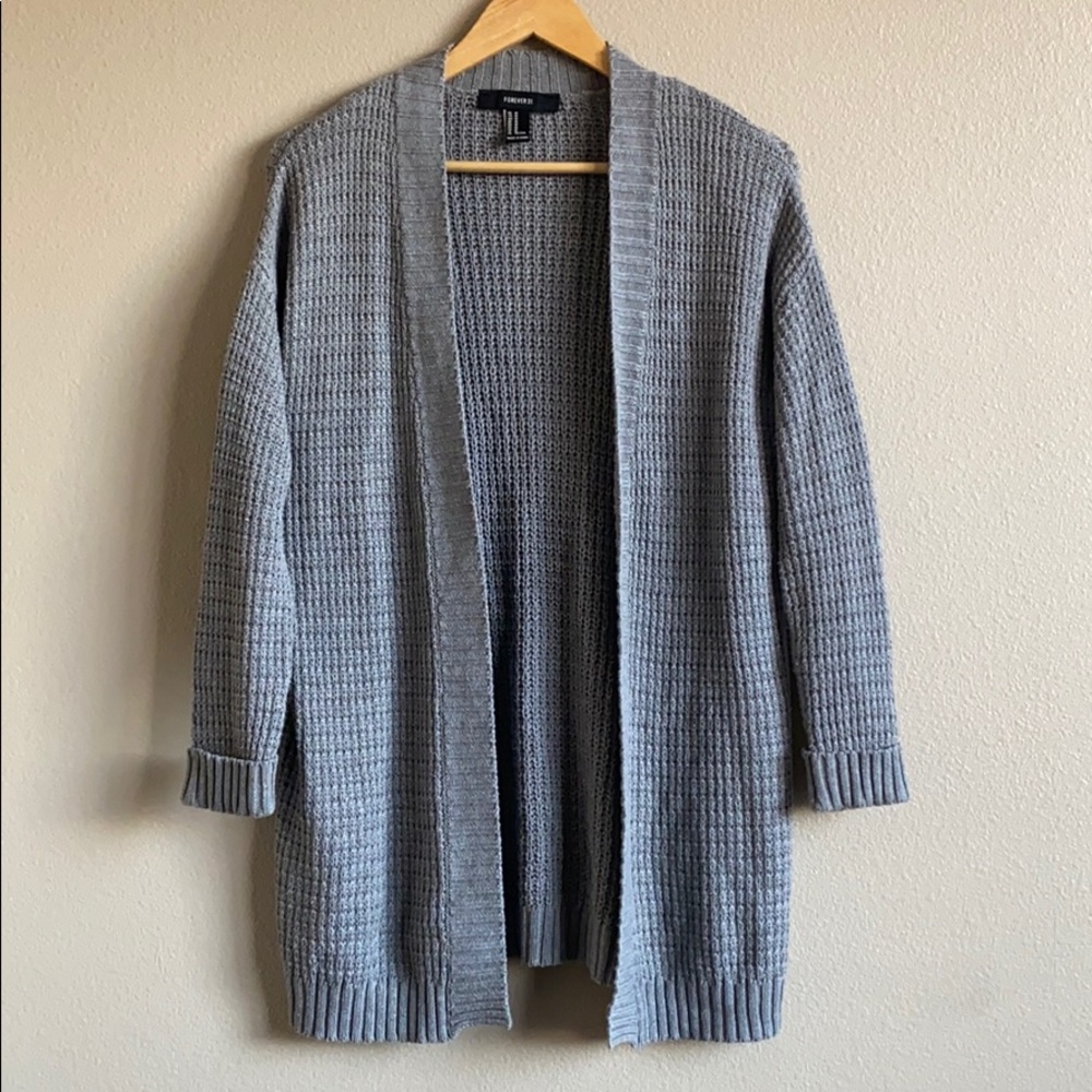 Forever 21 Heather Grey Knit Cardigan 3/4 sleeve
